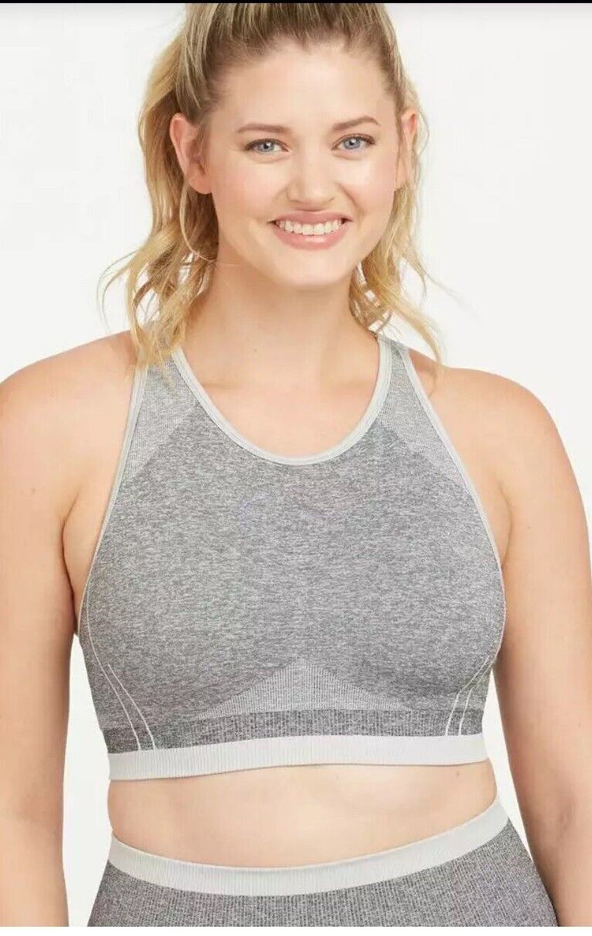 New Spanx Seamless Sculpt Sports Bra Spacedye Crisscross Strap Grey Sz S